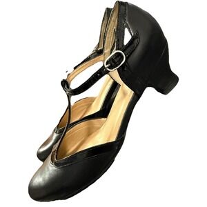 Hotter Womens Rumba T Strap Mary Jane Low Heel Vintage Inspired Black Leather 11